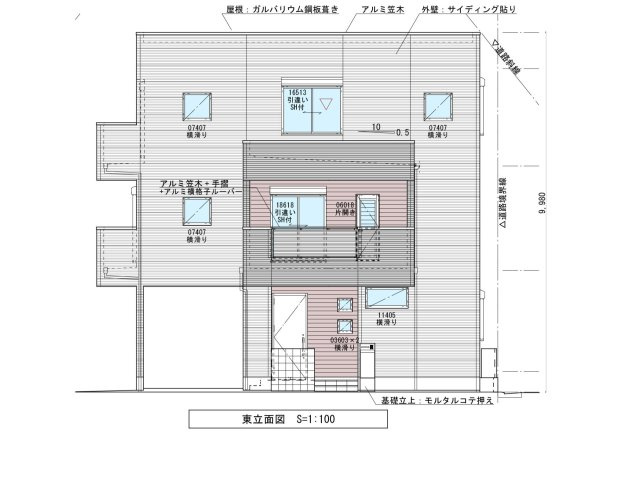 ハピクルタウン神戸市兵庫区吉田町建築条件付土地の完成予想図|東側立面図