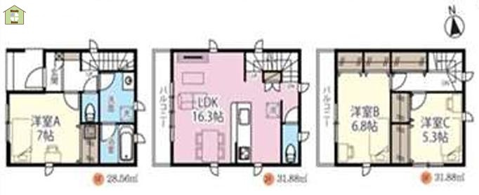 川口市芝西1丁目　中古一戸建ての間取り
