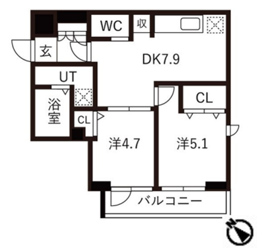 スカイコートパレス蒲田Ⅱの間取り|間取り　2DK　