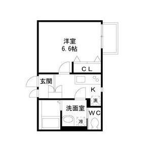 リベール　メゾンの間取り|洋室6.6帖の1Kバストイレ別独立洗面台！