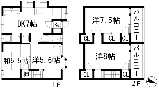 【間取り】 | 小花1丁目テラスハウス