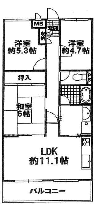朝日プラザ東生駒の間取り