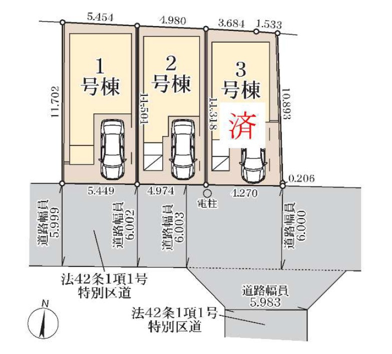 江東区大島７丁目　新築戸建て　全３棟の区画図
