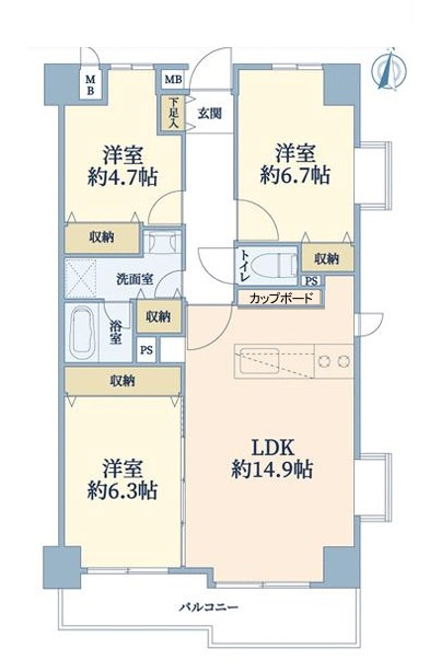茅ヶ崎市柳島1丁目　茅ヶ崎ガーデンハウスの間取り|3LDK☆