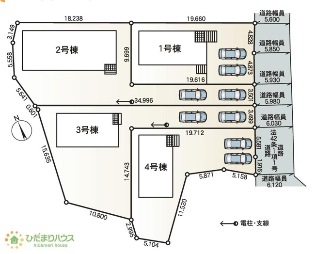 【区画図】 | 土浦市桜ケ丘町第5　新築戸建　2号棟 | ご家族でお車に乗る方に！駐車場2台分あります！
（2号棟）