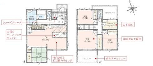 タマタウン久喜市鷲宮　新築一戸建て　01の間取り|リビング階段で家族と顔を合わせる機会が増えます♪