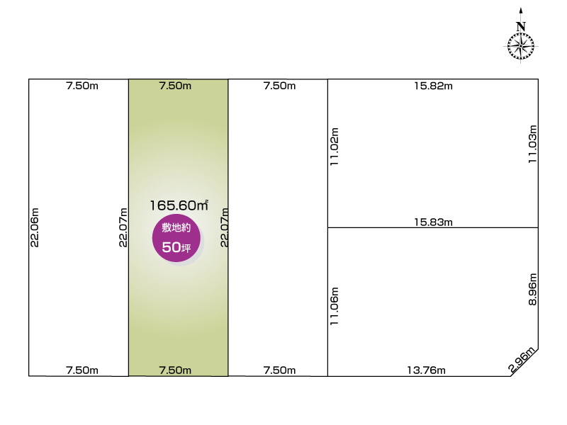 南羽生3丁目（全5区画）2号地：165.60㎡（50.09坪）