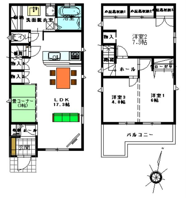 【トーヨーホーム売主/売土地】豊田市岩倉町平古の参考プラン|参考間取図／３ＬＤＫ