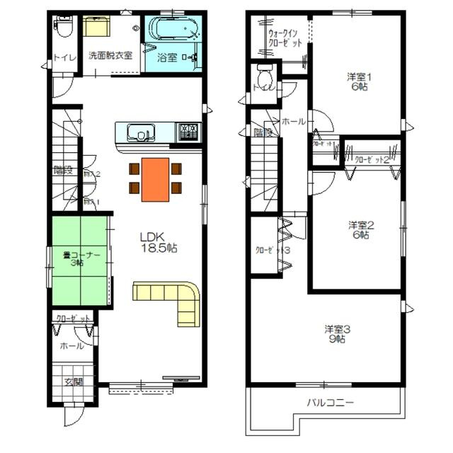 【トーヨーホーム売主/建築条件付売土地】北区如来町の参考プラン|３ＬＤＫ
