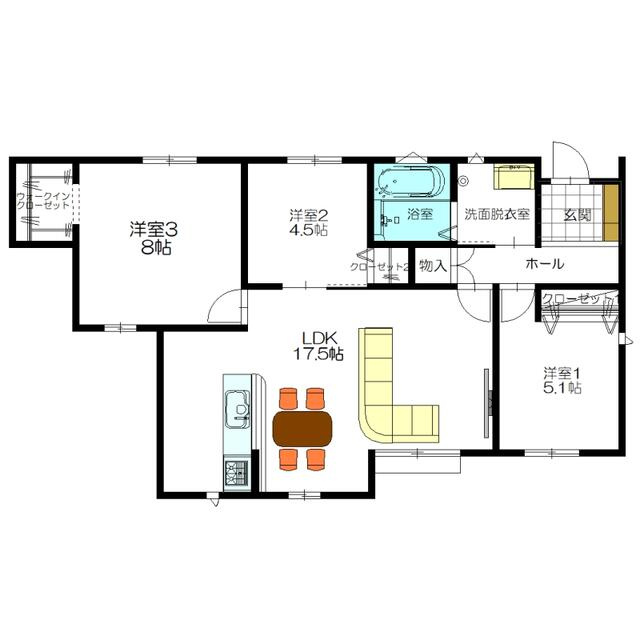 【トーヨーホーム売主/平屋建専用売土地】緑区清水山二丁目G区画の参考プラン|参考間取　3LDK平屋建て