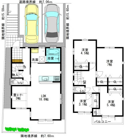 【トーヨーホーム売主/売土地】細川町鳥ヶ根　Ｂ区画の参考プラン|ＬＤＫ+洋室1.2.3.4