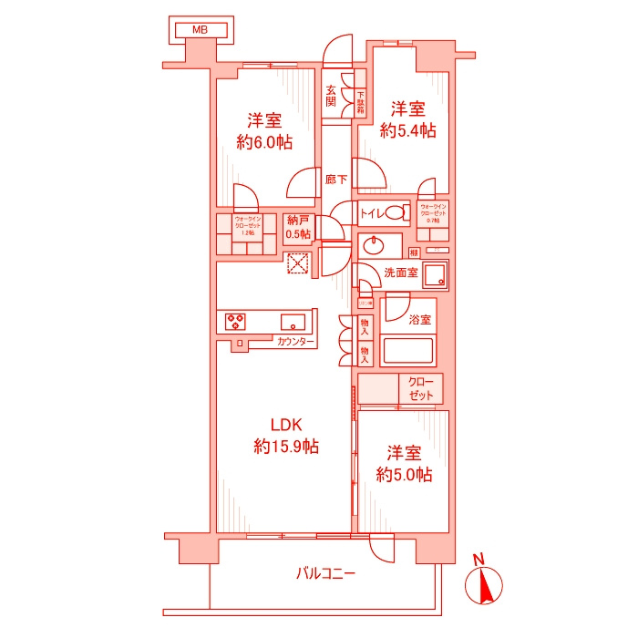 鎌倉市岩瀬１丁目の賃貸マンションの間取り
