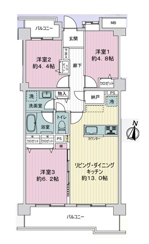 茅ヶ崎市本村5丁目　茅ヶ崎グランドハイツB棟の間取り|3LDK☆