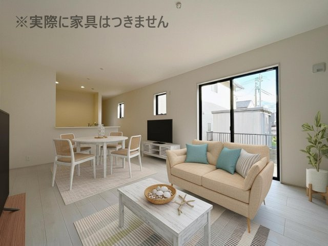 新築戸建・新築建売　福島市大森第10　大森小・信夫中の居間・リビング|画像はバーチャルホームステージングの加工による演出で、実際の家具は付きません。