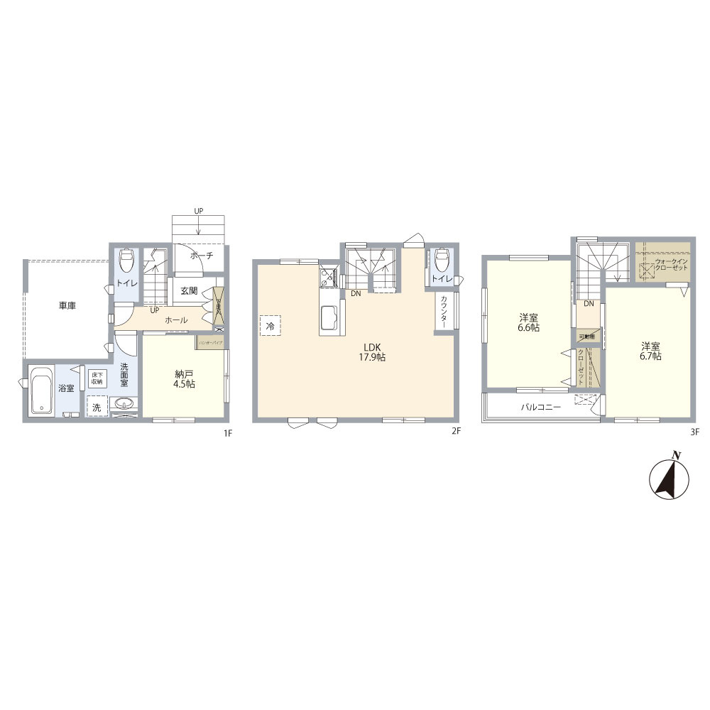 新築／富士見市水谷東2丁目の間取り|3階建て2SLDK