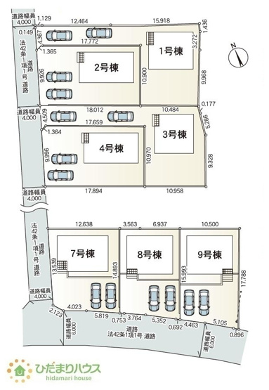 【区画図】 | 土浦市木田余西台第2　新築戸建　9号棟 | カースペースは2台分確保!(^^)!
（9号棟）
