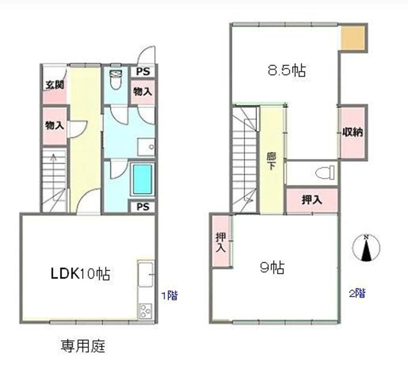 浜芦屋マンションの間取り|メゾネットタイプ
専用庭　約10坪・トランクルーム3.6㎡