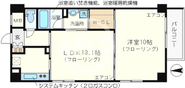 クレオ北堀江　堀江小学校区の間取り|クレオ北堀江　５０平米超の開放的な間取り