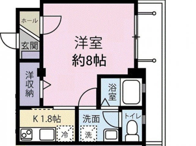 ファーシル.M.Aの間取り|広めの洋室8帖の1Kバストイレ別独立洗面台！