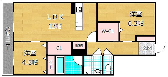 寝屋川市若葉町の賃貸マンションの間取り