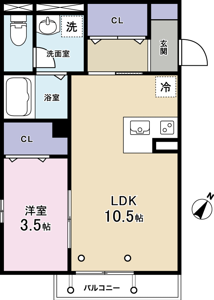メルモの間取り|間取り　カウンターキッチン南向き1LDK