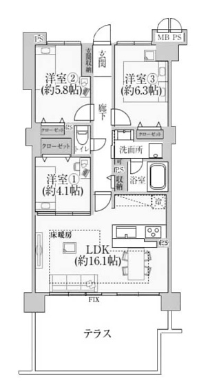 【間取り】 | ライオンズマンション京都山科ガーデンシティ | 専有面積73.08㎡