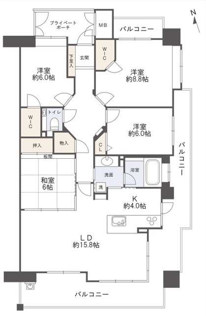 フローレンス矢野東グランドアーク壱番館の間取り|ご家族構成に合わせて使える4LDKの間取りです。収納も豊富にあります。