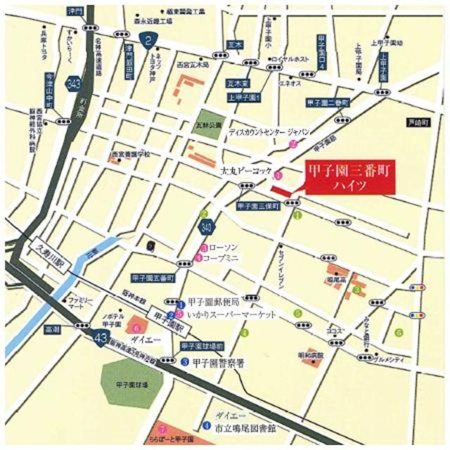 甲子園三番町ハイツの地図