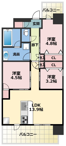 スプランディッド難波Ⅶ　塩草立葉小学校区の間取り