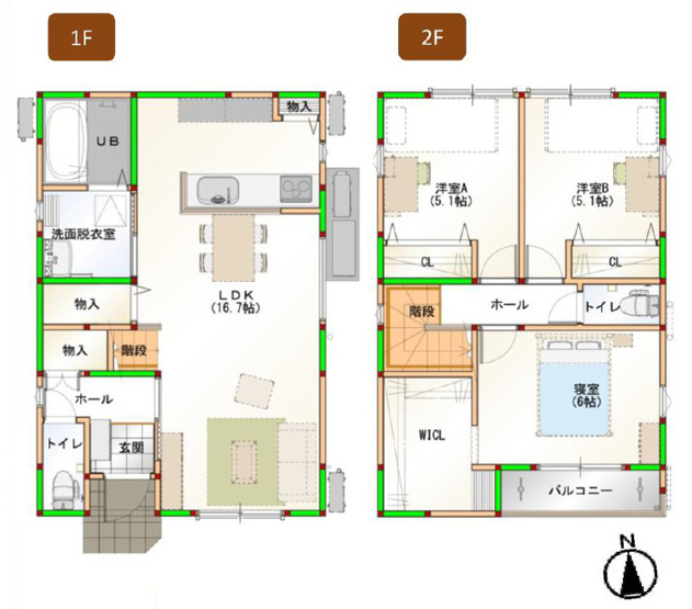 【間取り】 | 東大阪市東鴻池町5丁目　【2号棟/全2棟】 | 【2号棟】2階建「全洋室3LDK＋駐車2台可能」ZEH水準省エネ住宅☆オール電化☆寝室に広いウォークインクローク完備♪食洗機・IHコンロ・浴室乾燥機完備です☆