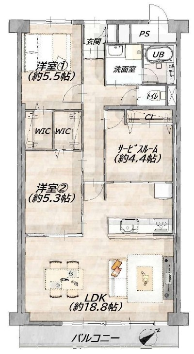 【リフォーム済】シャルマンコーポ草津　8Fの間取り