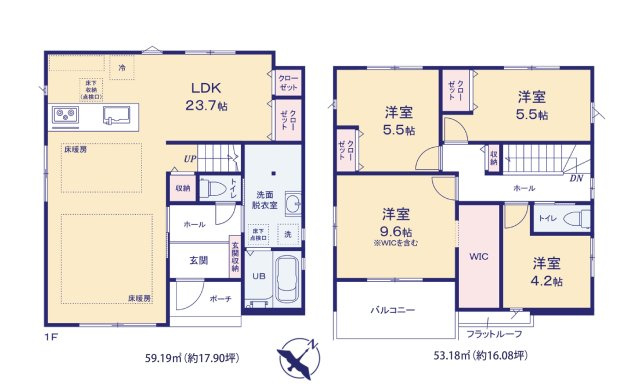 福岡市南区野多目5丁目第1-1棟（1号棟）の間取り|全居室収納付きで便利です。