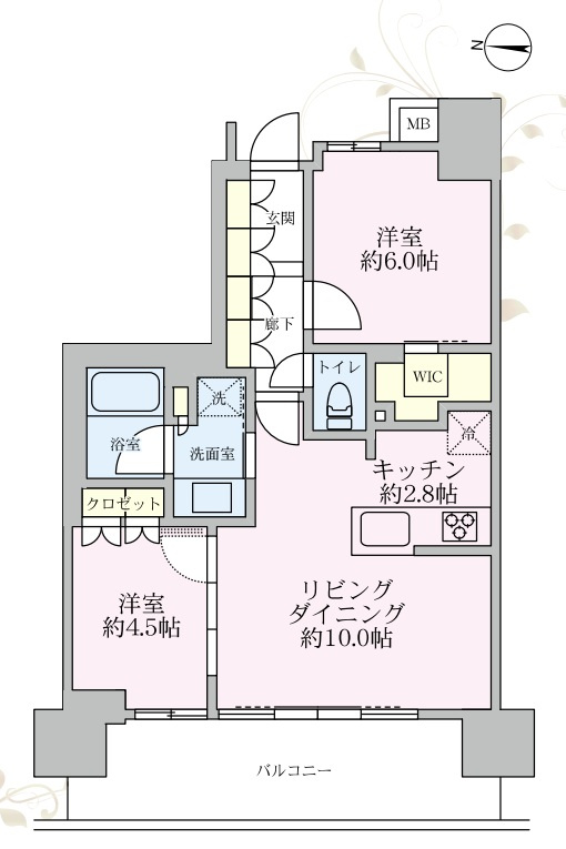 バウス新中野の間取り|バウス新中野：西向き・眺望良好！全居室収納・窓が付いた２ＬＤＫ物件です！