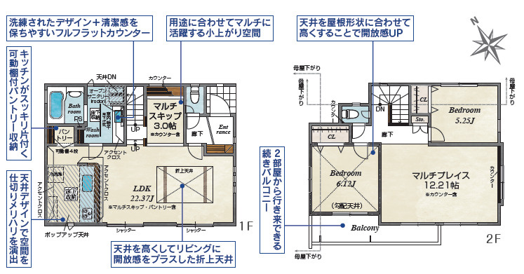 新座市栄2丁目　省エネ×制震　長期優良住宅　最終1棟の間取り|3LDK+マルチスキップ　土地面積110.1m2　建物面積101.19m2