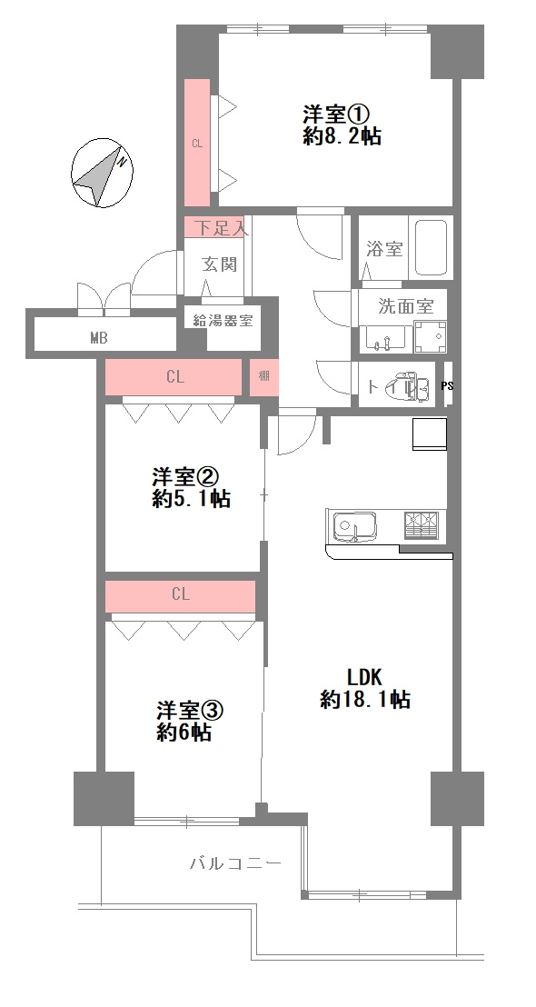 京橋グリーンハイツ二号棟の間取り