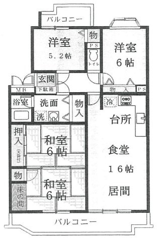 グランドゥビュー学園前Ａ棟の間取り