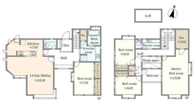 八王子市　南陽台　中古戸建ての間取り|～南向き4LDK＋ワークスぺース　全室6帖以上の快適住空間～
