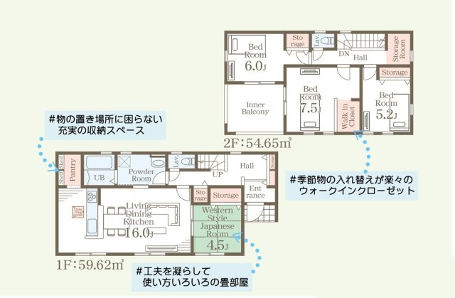 【いわき市錦町江栗1丁目／5号棟】☆キッチンパントリー☆インナーバルコニー♪☆ストレージルーム♪の間取り|5号棟間取図です。