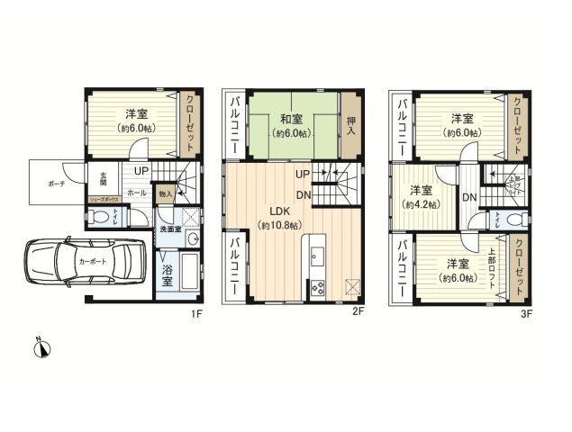 【間取り】 | 東成区東今里１丁目　一戸建 | ロフトとカーポートの有る５LDK♪