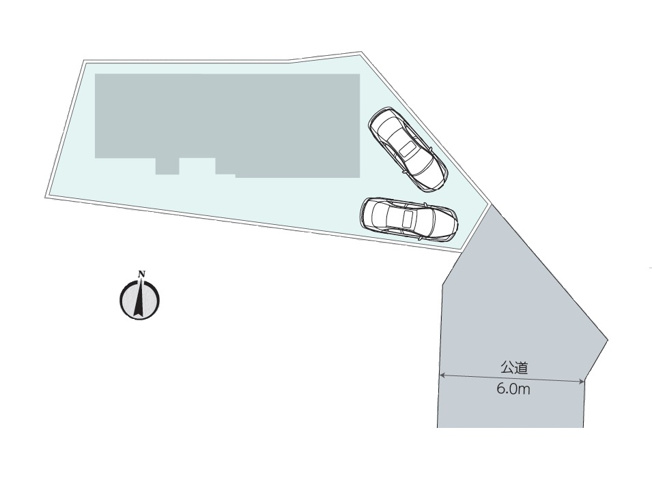 【区画図】 | 志木市上宗岡1丁目　中古一戸建住宅　(丸井志木店) | 東側約6.0m公道に面したゆとりある区画。駐車スペース2台分を確保し、車の出し入れもスムーズ。前面道路にゆとりがあり、毎日のカーライフを快適にサポートします。