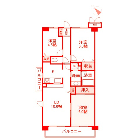 横浜市戸塚区上矢部町の賃貸マンションの間取り
