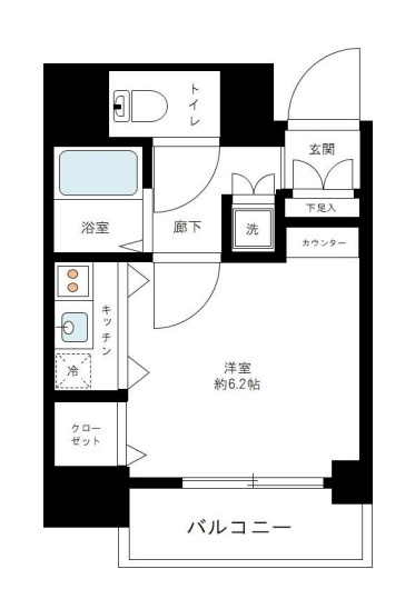 ヴェローナ空港西ルッソの間取り|西向きバルコニー洋室6.2帖1Rですが、キッチンが扉で隠せる！バストイレ別
