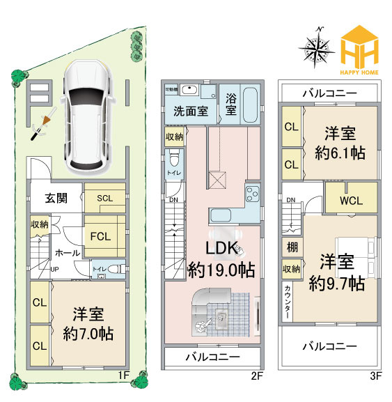 エムズガーデン西難波町2丁目建築条件付き売土地の土地図＋建物プラン例|※現況と図面が異なる場合現況を優先いたします。
