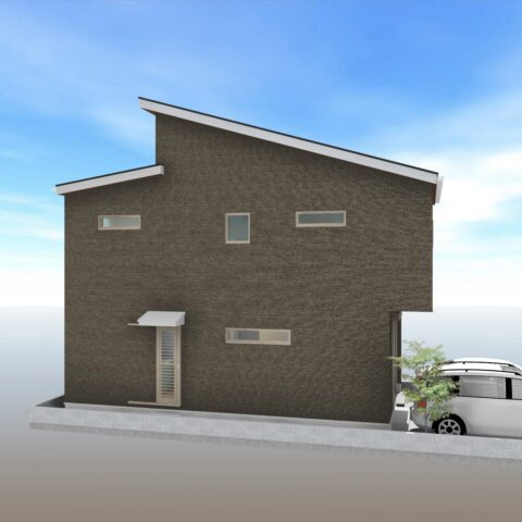 「乾太くん完備」高知市百石町2丁目(4号地)　新築一戸建ての外観パース|ゴミ出しや出し入れに便利な勝手口付き。