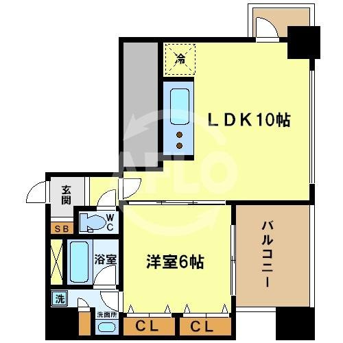 アルグラッドザタワー心斎橋の間取り|アルグラッドザタワー心斎橋　東向き角部屋