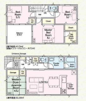 【間取り】 | 岐阜市中川原新築建売全4棟！お車並列3台可能！長良東小学校区！広めのインナーバルコニー！ | 岐阜市中川原新築建売全4棟！お車並列3台可能！長良東小学校区！広めのインナーバルコニー！