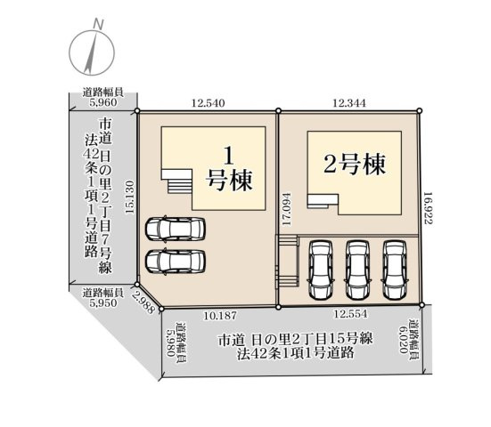宗像市日の里2丁目第1-2棟（2号棟）の区画図|配置図（2号棟）