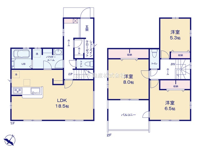 八王子市　館町　新築一戸建て　２０期の間取り|～南向き3LDK　開放感のあるワンフロアリビングの間取り～