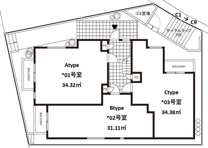 （仮称）Cherim竹下Ⅲの区画図