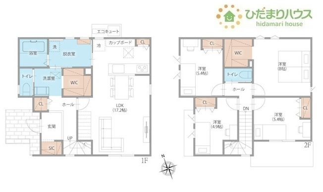 【間取り】 | 牛久市中央1丁目　新築戸建　1号棟 | 洗面室と脱衣室を分けてそれぞれ2wayの動線設計！
（1号棟）